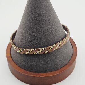 Tri-Metal Twisted Bangle Bracelet Woven Metallic Bohemian Artsy Stackable Artsy